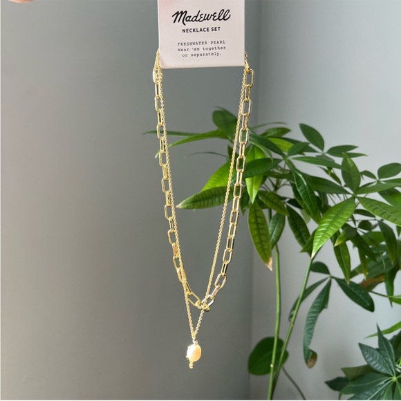 NEW MADEWELL Two-Pack Studded Freshwater Pearl Necklace Set Gold Woodrose - Picture 5 of 9